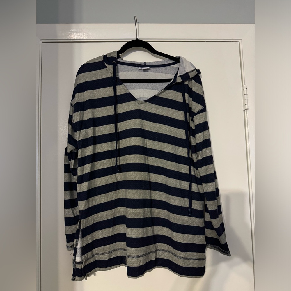 LuLaRoe Navy & Gray Striped V-Neck Hoodie